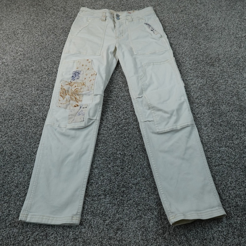 Pilcro Jeans Womens 27 White Patchwork Floral Double Knee Stretch Anthropologie
